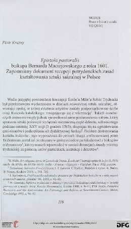 7: Epistola pastoralis biskupa Bernarda Maciejowskiego z roku 1601 : Zapomniany dokument recepcji potrydenckich zasad kształtowania sztuki sakralnej w Polsce