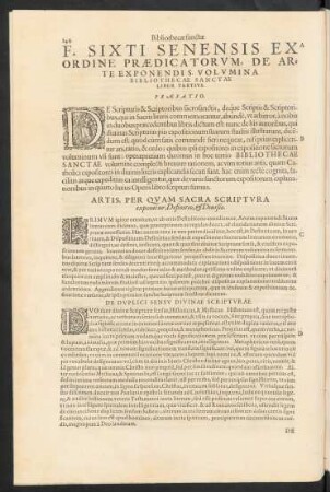 F. Sixti Senensis Ex Ordine Praedicatorum, De Arte Exponendis Volumina Bibliothecae Sanctae Liber Tertius.