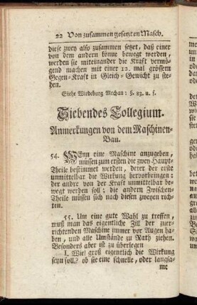 Siebendes Collegium. Anmerkungen von dem Maschinen-Bau.