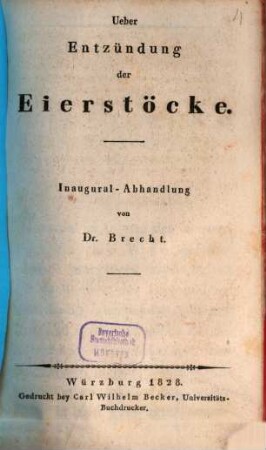 Ueber Entzündung der Eierstöcke : Inaugural-Abhandlung