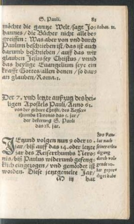 Der 7. und letzte außzug des heyligen Apostels Pauli/ Anno 61. von der geburt Christi ... der bekerung S. Pauli das 28. jar.