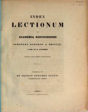 Index lectionum in Academia Rostochiensi ... publice privatimque habendarum. WS 1845/46