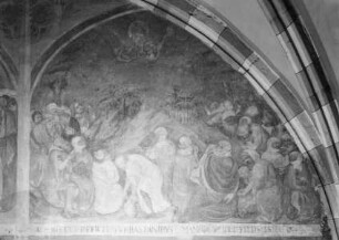Wandmalerei im 1. Joch von Westen. — Feld 15: Rechte Wandhälfte. Oben rechts: Der Mannaregen.