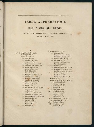 111-122, Table Alphabétique des Noms des Roses Décrites ou Citées dans les Trois Volumes de cet Ouvrage.