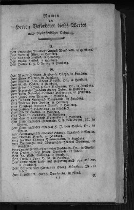 Namen der Herren Beförderer dieses Werkes nach Alphabetischer Ordnung.