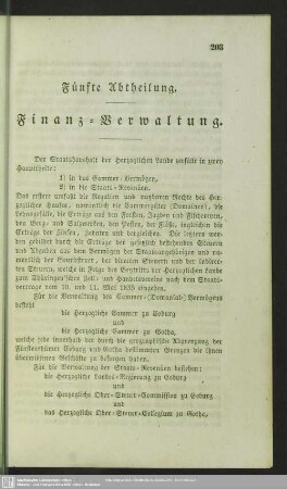 Fünfte Abtheilung. Finanz-Verwaltung