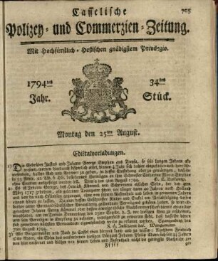 34tes Stueck, Montag den 25ten August 1794