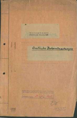 Materialsammlung, hier: "Amtliche Bekanntmachungen"