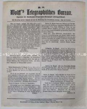 Nachrichtenblatt zum Kriegsgeschehen im 1. Weltkrieg