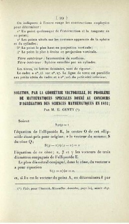 Solution, par la géométrie vectorielle, du problème de mathématiques spéciales donné au concours d'agrégation des sciences mathématiques en 1892.