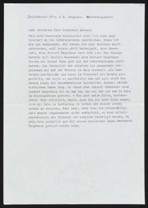 Brief von Gerhart Hauptmann an Bruno Ablaß