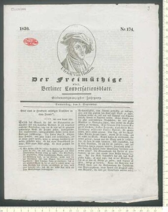 "Der Freimüthige oder. Berliner Conversationsblatt", 27. Jahrgang, Nr. 174