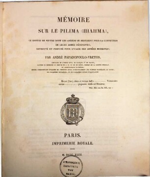 Mémoire sur le pilima (?)...