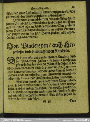 Von Plackereyen, auch Herrenlosen und umblauffenden Knechten