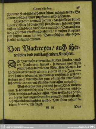 Von Plackereyen, auch Herrenlosen und umblauffenden Knechten