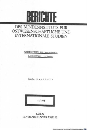 Vorbereitungen zum sowjetischen Langzeitplan 1976 - 1990