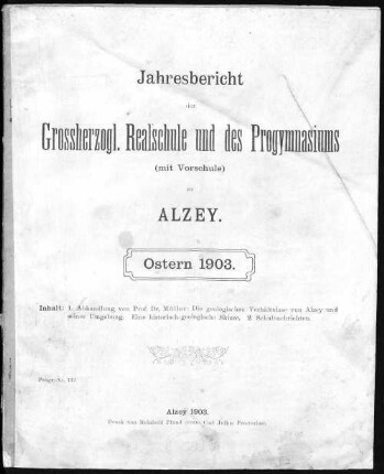 Die geologischen Verhältnisse von Alzey und seiner Umgebung : eine historisch-geologische Skizze