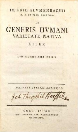 Io. Frid. Blumenbachii ... De Generis Hvmani Varietate Nativa Liber : Cvm Figvris Aeri Incisis