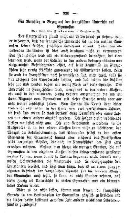 Ein Vorschlag in Bezug auf den französischen Unterricht auf Gymnasien