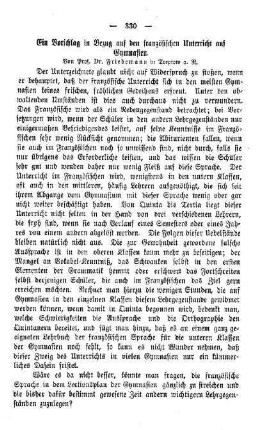 Ein Vorschlag in Bezug auf den französischen Unterricht auf Gymnasien