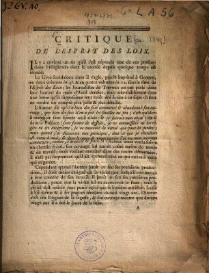 Critique de l'esprit des loix