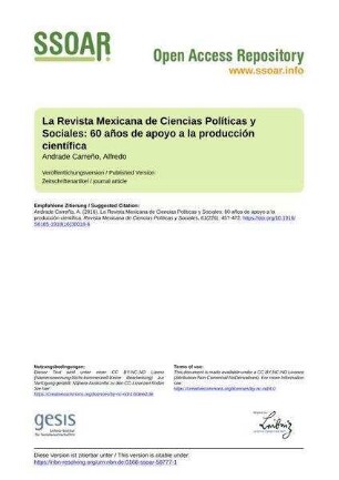 La Revista Mexicana de Ciencias Políticas y Sociales: 60 años de apoyo a la producción científica