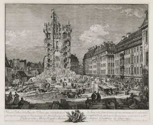 Die Trümmer der ehemaligen Kreuzkirche zu Dresden