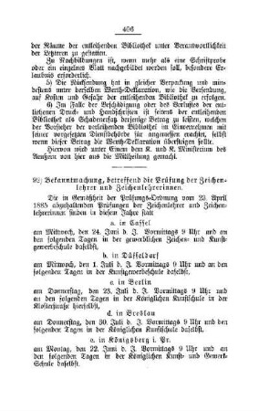 Bekanntmachung, betreffend die Prüfung der Zeichenlehrer und Zeichenlehrerinnen : [C. Akademien, Museen etc.]