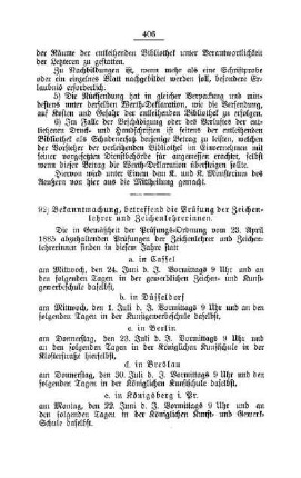 Bekanntmachung, betreffend die Prüfung der Zeichenlehrer und Zeichenlehrerinnen : [C. Akademien, Museen etc.]