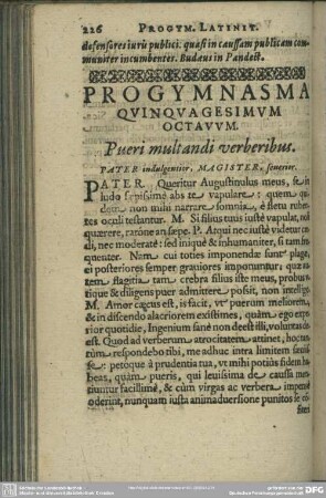 Progymnasma Quinquagesimum Octavum. Pueri multandi verberibus