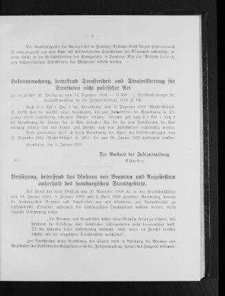 Bekanntmachung, betreffend Straffreiheit und Strafmilderung für Straftaten nicht politischer Art