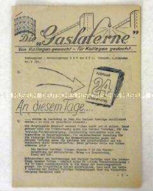 Hektografierte Zeitung der KPD-Betriebsgruppe des HGW Hamburg u.a. zu den Pariser Verträgen und zu den Reaktion des Westens auf den Rücktritt von Malenkow