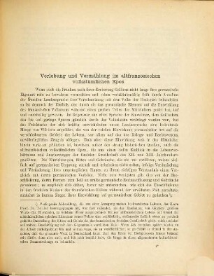 Verlobung und Vermählung im altfranzösischen volkstümlichen Epos