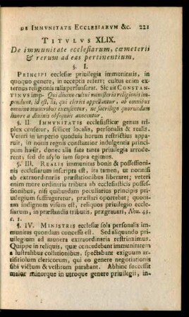 Titulus XLIX. De immunitate ecclesiarum, coemeterii & rerum ad eas pertinentium.
