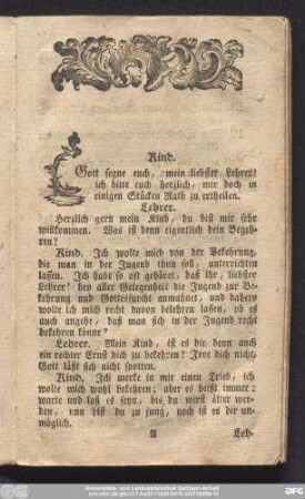 [Gespräch zwischen einem Lehrer und Kinde von der frühzeitigen Bekehrung]