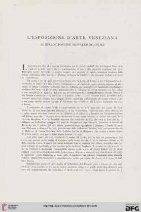 L'Esposizione d'arte Veneziana al Burlington Fine Arts Club di Londra