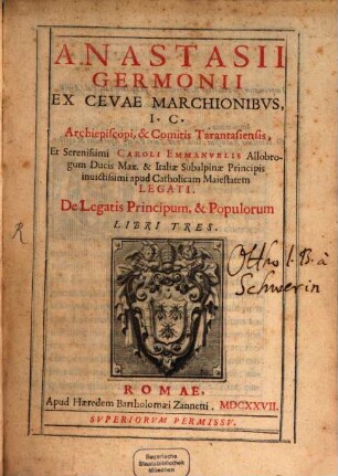 De legatis principum et populorum : libri III