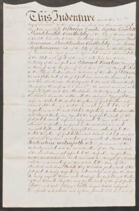 Vertrag zwischen Cécile Mendelssohn Bartholdy [u.a.] und J. J. Ewer & Co. über die Urheberrechte für Felix Mendelssohn Bartholdys Werke op. 72-83a