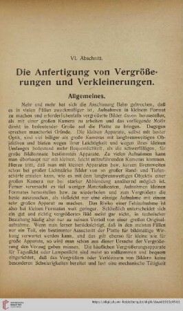 VI. Abschnitt: Die Anfertigung von Vergrößerungen und Verkleinerungen