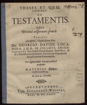 Theses Et Quaestiones De Testamentis