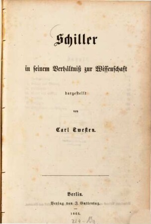 Schiller in seinem Verhältniß zur Wissenschaft