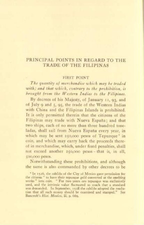 Principal points in regard to the trade of the Filipinas