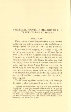 Principal points in regard to the trade of the Filipinas
