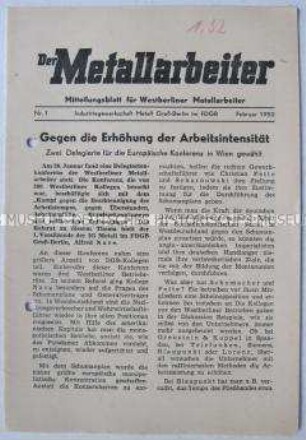 Mitteilungsblatt des FDGB für Westberliner Metallarbeiter u.a. über eine gesamtberliner Konferenz