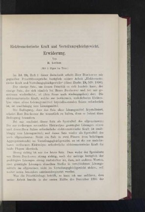Elektromotorische Kraft und Verteilungsgleichgewicht.