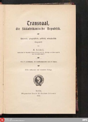 Transvaal, die südafrikanische Republik : historisch, geographisch, politisch, wirtschaftlich