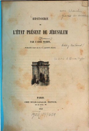 Histoire de l'état présent de Jérusalem