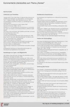 Kommentierte Literaturliste zum Thema "Fenster"
