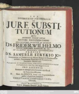 Dissertatio Inauguralis De Jure Substitutionum