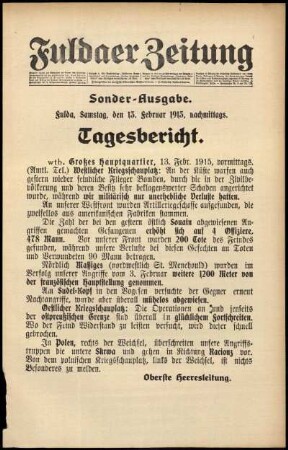 Ausgabe vom Samstag, den 13. Februar 1915.